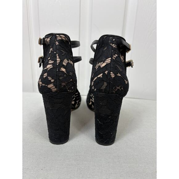 Kate Spade Black Lace Double Strap Chunky Heels - Size 10 - Picture 8 of 11